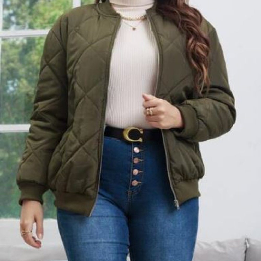 Shein SXY Green Quilted Bomber Jacket - Medium EUC